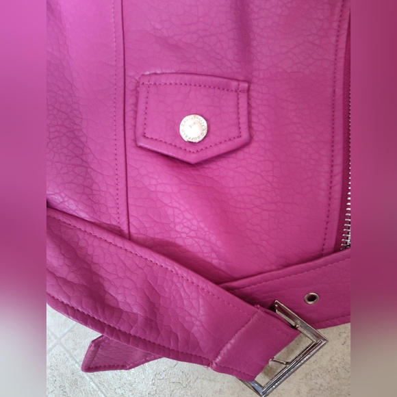 Buffalo David Bitton  hot pink faux leather perfecto moto jacket Sz Xs Unworn - Picture 4 of 12